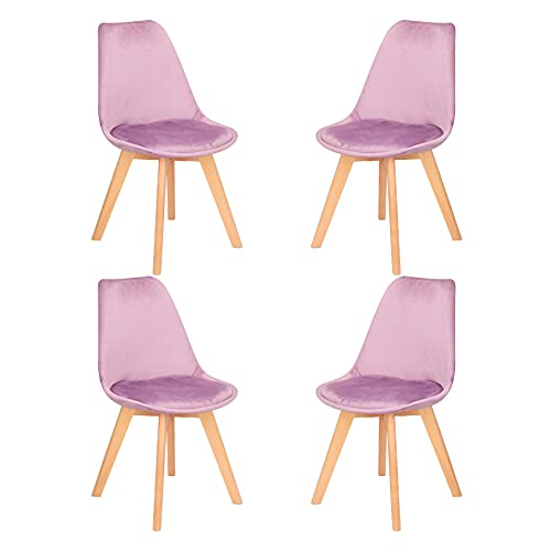 Lot de 4 chaises ergonomiques en tissu velours avec pieds en hêtre massif pour salle à manger, chambre à coucher, mobilier de bureau Cover