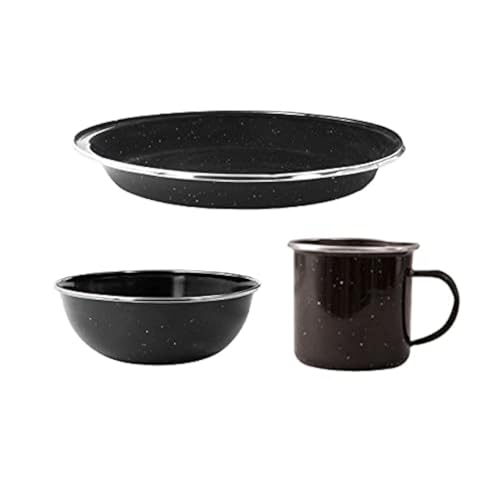 Home Fusion Black Enamel Camping Mug Plate Bowl