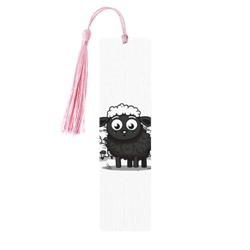 カートゥーン ブラック ホワイト ヒツジ 木製 しおり 5個 ナチュラル バーチ ウッド しおり カラフル タッセル パーソナライズ 木製 吊り下げ タグ オーナメント DIY クラフト しおり 男性 女性 本 愛好家