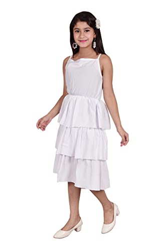 Image of Knee Length Crepe Layered Sleeveless Dress for Girls