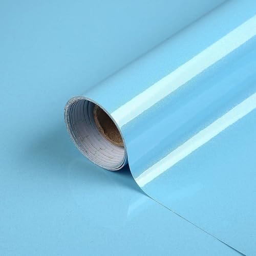 Image of WISDOM Vinyl Contact Paper Decorative for Cabinets Countertops Kitchen Shelves Liner Self Adhesive Film Peel and Stick Waterproof Removable Wallpaper (24 inch x 240, Sky-Blue Glossy Wallpaper)