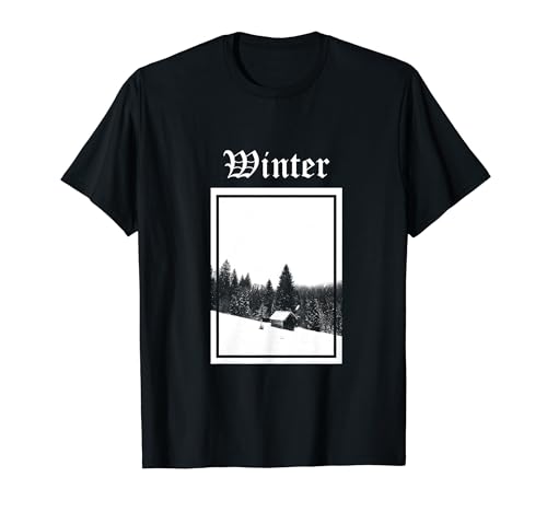 Paysage d'hiver cabane Alpes neige arbres froid Black Metal T-Shirt