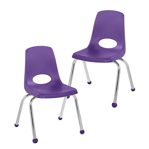 Image of FDP 14 inch School Stack Chair,Stacking Student Seat with Chromed Steel Legs and Ball Glides for Classroom, Homeschool or Learning Space - Purple (2-Pack), 15412-PU