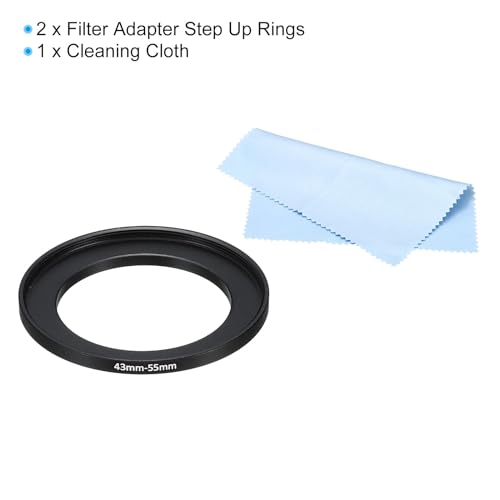 PATIKIL 43mm-55mm Metal Step Up Ring with Cleaning Cloth, 2 Pack Camera Lens Filter Adapter Ring Aluminum Filter Adapter Ring for Camera Lenses Hood, Black - Image 3