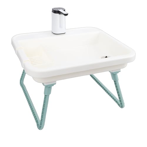 Julihai Fregadero Portátil con Bomba de Agua Eléctrica, Estación de Lavado de Manos para Jardín y Acampada con Cesta de Almacenamiento, Soportes Plegables
