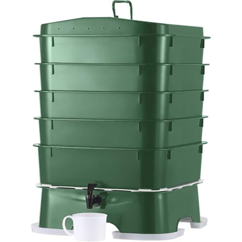 Plus US Made 5 – Tray Worm Composter -Forest Green,Sustainable Design for Both Indoor & Outdoor, Worm Compost Bin for Vermicomposting Starter, Recycling Food Wastes