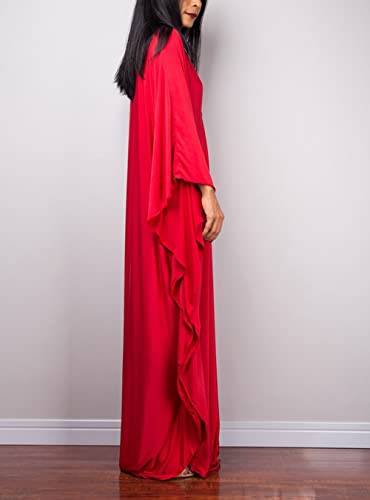 Image of RanRui Caftans for Women Solid Color Chiffon Plus Size Kaftan Dresses Beach Cover Up V Neck Batwing Sleeve Caftans Loungewear
