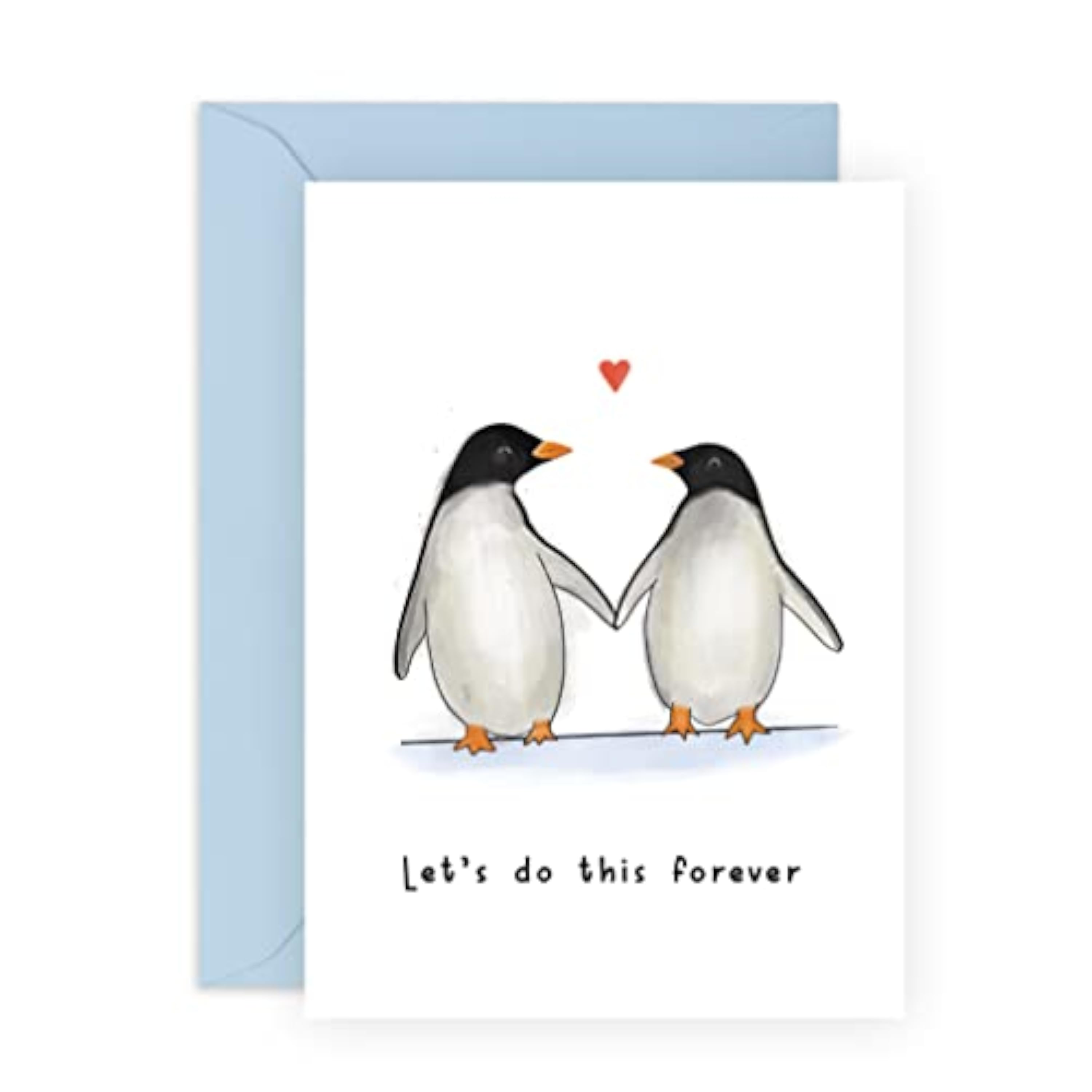 Central 23 - Tarjeta aniversario boda para pareja - Para marido esposa - Lindos pingüinos - ´Let´s Do This Forever´ - Para novio novia prometido - San Valentin - Viene con pegatinas