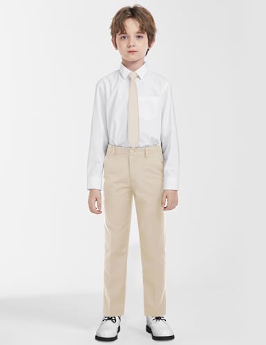 Image of Boys Suit Vest Set 4 Pieces Slim Fit Kids Beige Formal Vest and Pants Set for Wedding Ring Bearer, Easter, First Communion, Confirmation, Graduation Toddler Boys Size 3