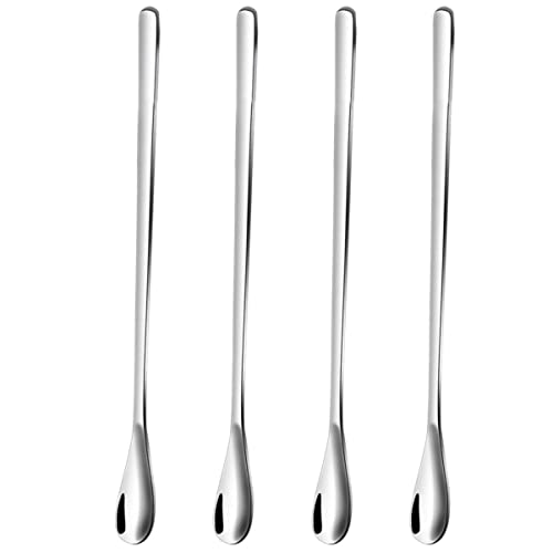 KICHOUSE 4-pc Set Stainless Steel Mixing Spoon Set Long Handle Spoons for Cooking Tea Juice