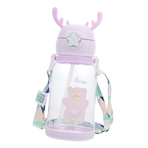 GLEAVI 用大容量鹿角デザインストロー付き水筒 漏れ防止 旅行や屋外適応 ジュース ミルク対応 素材 男の子用飲みやすいタンブラー