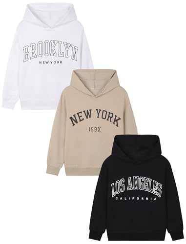 EXARUS 3 Pack Boys Hoodie Letter Print Sweatshirt Kids Hooded Pullover Graphic Long Sleeve Teen Casual School 6-14Y