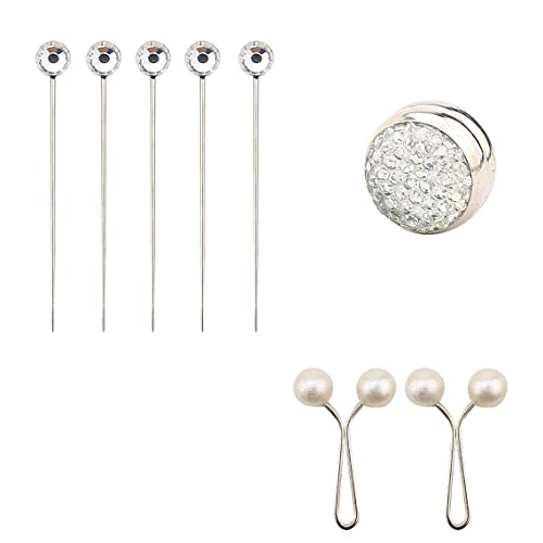 YF STORE Tesettür Eşarp Aksesuar Seti, Tesettür Şal İğneleri, Mıknatıs ve Klips Hediye Seti (Kristal)