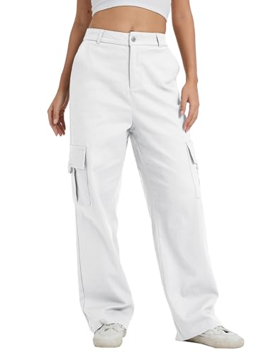 Image of Cargo Pants for Women High Waist Wide Leg Stretchy Pull On Baggy Casual Pants with Pockets