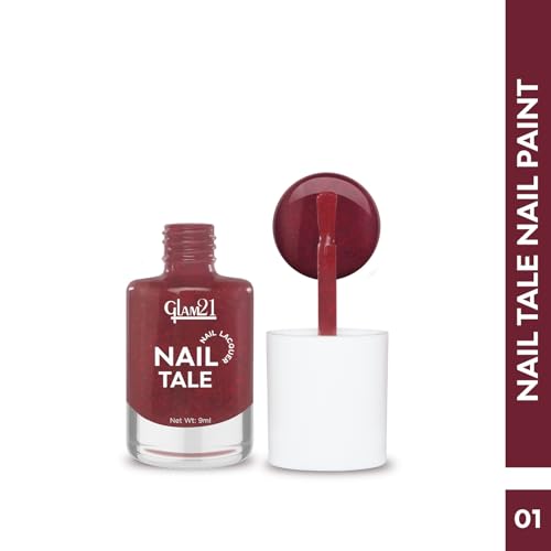 Image of Glam21 Nail Tale Nail Polish | Glossy Gel Finish | Rich Pigmentation | Chip Free | Quick Drying Formula | Long Lasting Nail Polish for Women | 9ml | Shade-01