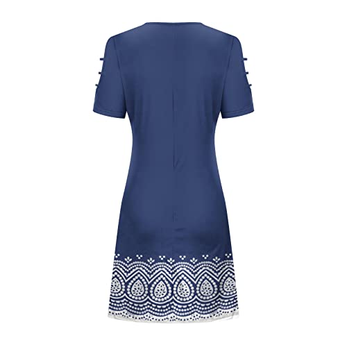 Amazon Outlet Sale clearances Today Womens Summer Boho Beach Dress Floral Print Short Sleeve Tshirt Dress Casual Loose Sundress Vacation Mini Dress Women's Casual Dresses Navy L - Image 4