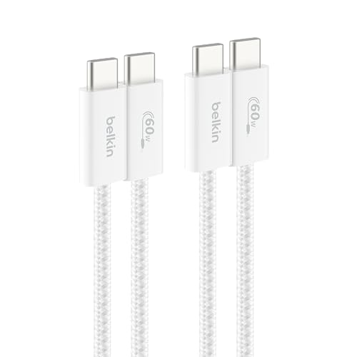 Image of Belkin Apple Certified Braided USB-C to USB-C Cable - Pack of 2 | 60W | PD Compatible | iPhone 17 /16 /15 /iPad /MacBook /Various Windows, Samsung Galaxy S25, Google Pixel 10 | 1.5M | White