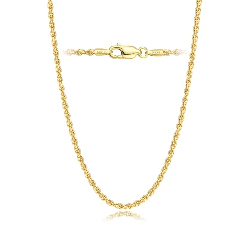 AHSIWC 14K Gold Chain Necklaces for Women & Men 1.5mm Simple Rope Link Chain for Womens Dainty Non-Tarnish Necklace Unisex Sizes 16-24 Inches Cadenas De Oro 14K Para Mujer