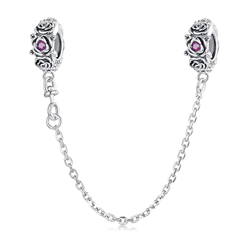 Rose Catena di Sicurezza Charm con 2 Gomma Spacer Stoppers - 925 Sterling Silver Beads per Pandora Braccialetto - Donne