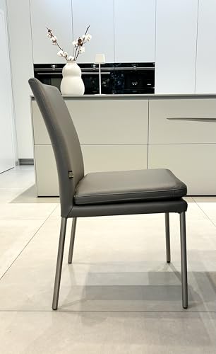 SIX Lederstuhl Esszimmerstuhl Ricco Rindsleder Grau Edelstahl