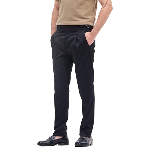 Image of SNITCH Black Gurkha Slim Fit Adjustable Buckle Trousers