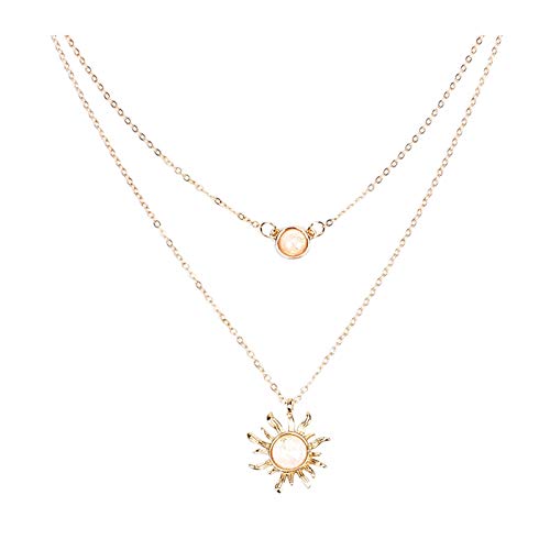 Layered Choker Necklace for Women,TADAMI Moon and Sun Layered Choker Necklace Double Chains Sunflower Opal Pendant Necklace Gift