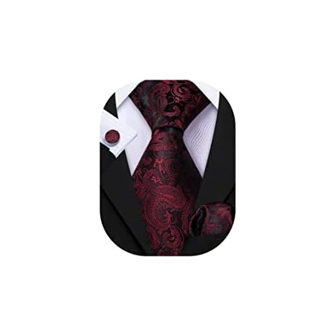 YOHOWA Paisley Neckties for Men Designer Silk Jacquard Tie Wedding Party Gift, Red Paisley, One Size Cover