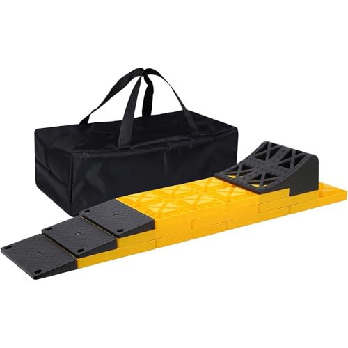 Homeon Wheels 10 Packs Rv/Camper Leveling Blocks, Chocks Anti-Slip Pads Design Include One Wheel Chock and Carrying Bag for Camper Travel Trailer - Yellow