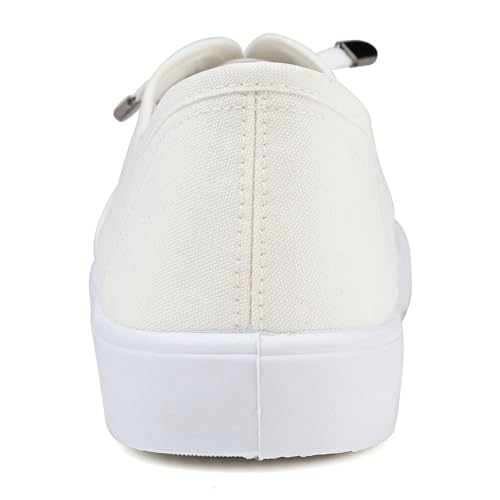 Image of Womens White Canvas Sneakers Lightweight Lace Up Fashion Comfortable Canvas Shoes Low Top Slip On Casual Tennis Walking Shoes Women Footwear
