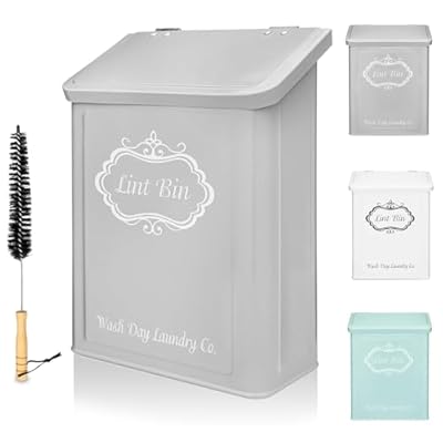 Magnetic Lint Bin for Laundry Room with Lid | Modern Farmhouse Metal Dryer Sheet Holder | Wall Mounted Trash Can | Magnetic Lint Bin | Laundry Trash Can Gray