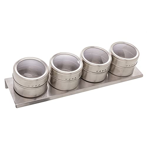 Conjunto 4 Porta Temperos de Aço Inox com Suporte Imantado - Lyor