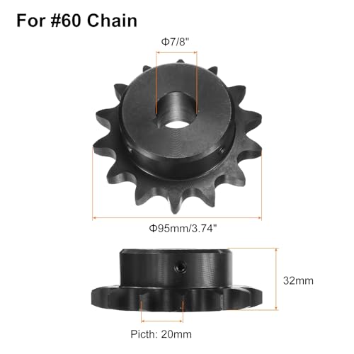 Image of uxcell #60 Chain Roller Sprocket B Type, 7 /8 inch Bore 14 Tooth Single Strand Chain Sprocket, Carbon Steel, Keyway with Set Screws