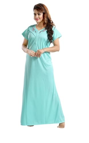 Image of Onekbhalo Women's- Full Sleeves-Feeding- Nursing- Maternity Nighty /Maxi /Gown /Nightdress /Nightwear- Hosiery Cotton Fabric- Floral Print- Embroidery with Zip