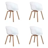 GrandCA HOME 4er Set Skandinavischen Esszimmerstühlen, Modernes Design, Sessel, Beistellstuhl mit Beinen aus Buchenholz,Weiß