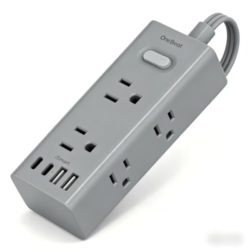 Image of 5Ft Extension Cord with Multiple Outlets, Flat Plug Power Strip Surge Protector with 5 Ft Long Cord, 6 Outlet 4 USB Ports (2 USB C), Multi Outlet Wall Plug for College, Dorm Room Essentials(Grey)