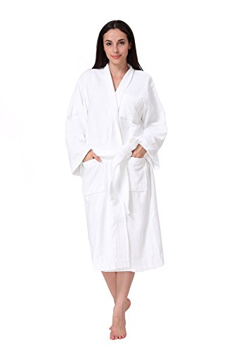Acanva Women's & Men's Terry Robe Plush Cotton Spa Kimono Bathrobe, Large, White