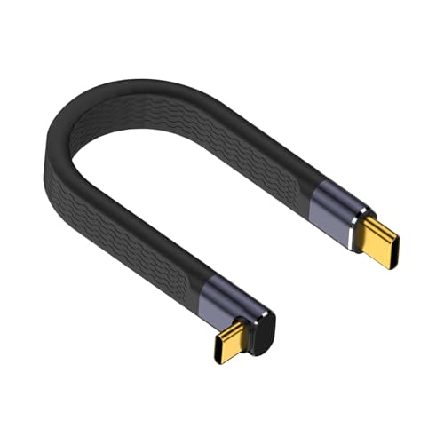 Image of MICROWARE 5inch USB C Cable, Short USBC to USBC Cable 240W, Flat FPC 90 Degree Type C Fast Charging Cord, MacBook, Galaxy S23, External SSD (Up Angle)