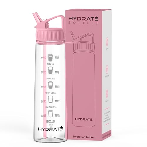 HYDRATE 900ml Water Bottle with Straw - BPA-Free, Leak-Proof Water Bottle with Time Markings, Flip Cap, Strong Material, Drop-Proof, Suitable for Gym, School, Office, Sports, Outdoor Use