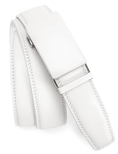 Image of Chaoren Leather Ratchet Belt 2 Pack Dress with Click Sliding Buckle 1 3 /8 inch in Gift Set Box - Adjustable Trim to Fit