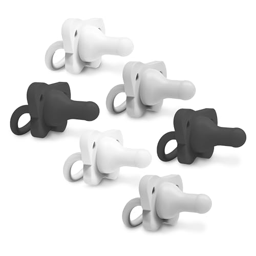 Image of Dr. Brown's HappyPaci 100% Silicone Baby Pacifier, Contoured One-Piece Design, Black, Cool Gray, White, 0-6m, BPA-Free, 6 Pack