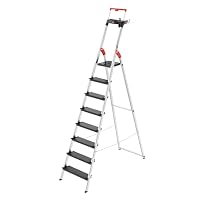 Hailo L100 Topline Alu-Sicherheits-Stehleiter - 8 XXL-Stufen bis 150 kg - Stehleiter mit ausziehbarem Haltebügel, Plattformverriegelung - viel Zubehör - klappbare Aluleiter Made in Germany - schwarz – Ansicht 1