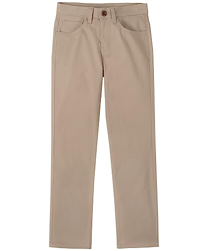 Nautica Boys' School Uniform Twill Chino Khaki Pants, Flat Front, Comfortable Waistband with Zip Closure & Stretch