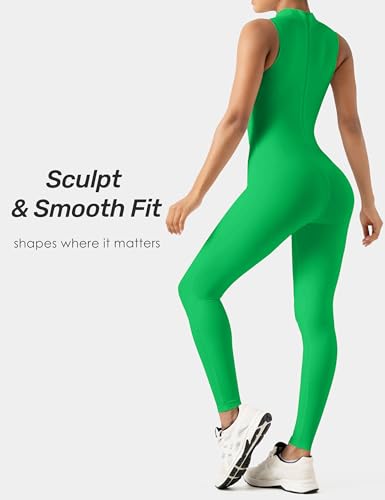 Image of speerise Women Sleeveless Turtleneck One Piece Romper for Yoga Workout Jumpsuit with Tummy Control Bodysuit