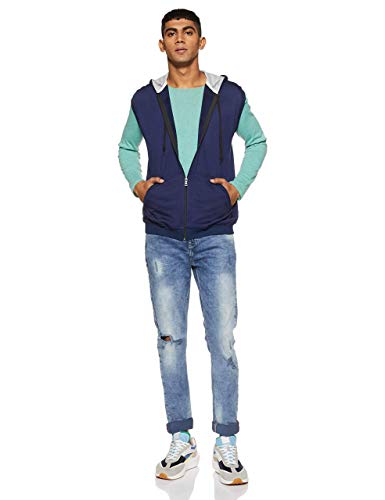 Image of Teemoods Men's Cotton Fleece Sleeveless Hooded Jacket - Casual Zip Up Vest for Gym Workout, Running, Aerobics, Yoga - Regular Fit with 2 Pockets