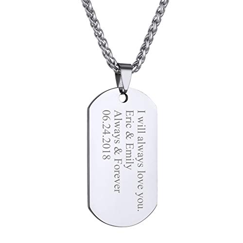 Collier Plaque Militaire Armée Personnalisable Homme Pendentif Identification Gravure Médaillon Personnalisé Prénom Chaîne Spiga 55cm Chien Dog Tag Argenté Bijoux Cadeau Noël Fête Mères Pères