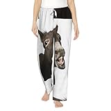 EWQrtyy Schlafhose mit lustigem Esel aus weichem Flanell, bedruckt, mit Kordelzug, Schlafhose für Mutter, Freundin, Tochter, Schwarz , S