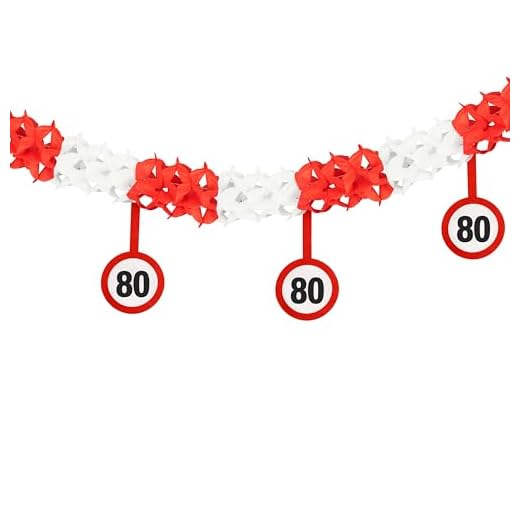 Tiwoca Deko zum 80. Geburtstag – rot-weiße Girlande mit Verkehrsschild-Optik Zahl 80 – Ausgefallene Geburtstagsdeko und lustige Geschenkideen für Männer und Frauen