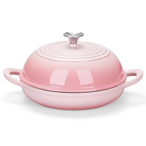 E-far Dutch Oven for Sourdough Bread Baking, 6 Qt Round Enameled Cast Iron Dutch Oven for Homemade Artisan Bread, Dome Lid & Shallow Base, Matte Black Interior & Durable, Oven-Safe to 500℉,