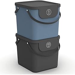 Cubo Basura Bajo Fregadero Ikea Rotho Albula Juego de 2 sistemas de separación de residuos 40l para la cocina, Plástico (PP) sin BPA, antracita/azul, 2 x 40l (40.0 x 35.8 x 34.0 cm)