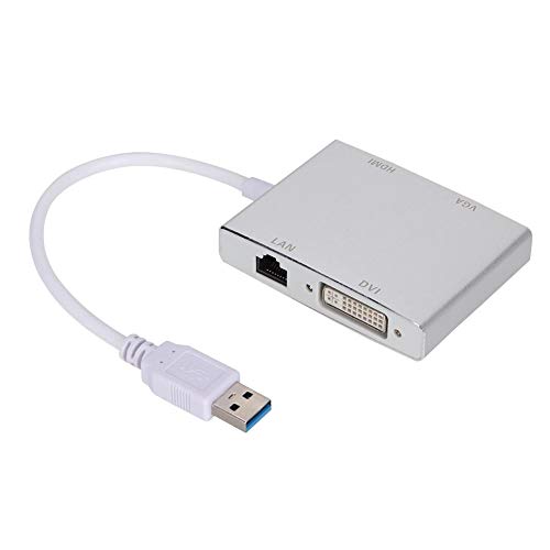 ASHATA USB 3.0 Adapter, Multi-Functional Aluminum Alloy USB 3.0 to VGA/HDMI/LAN/DVI Converter Adapter,Portable Lightweight USB to HDMI VGA Adapter USB DVI Display Adapter LAN Hub